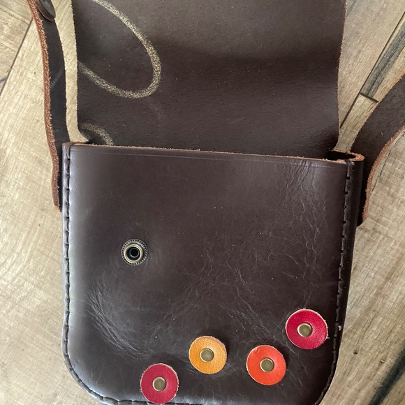 African Handmade Brown Leather Crossbody Bag with Colorful Leather Accent - Picture 2 of 12